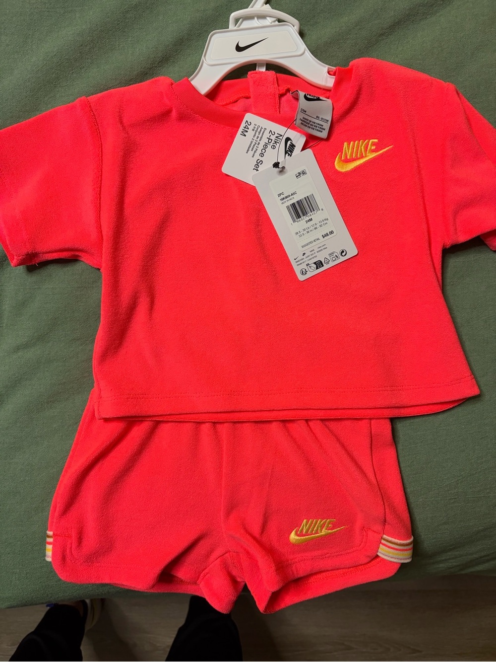 Nike Toddler 2-Piece Set in Hot Punch with Yellow Swoosh